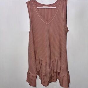 Entro Sleeveless Ruffle Hem Ribbed Tunic Top - Boho Medium